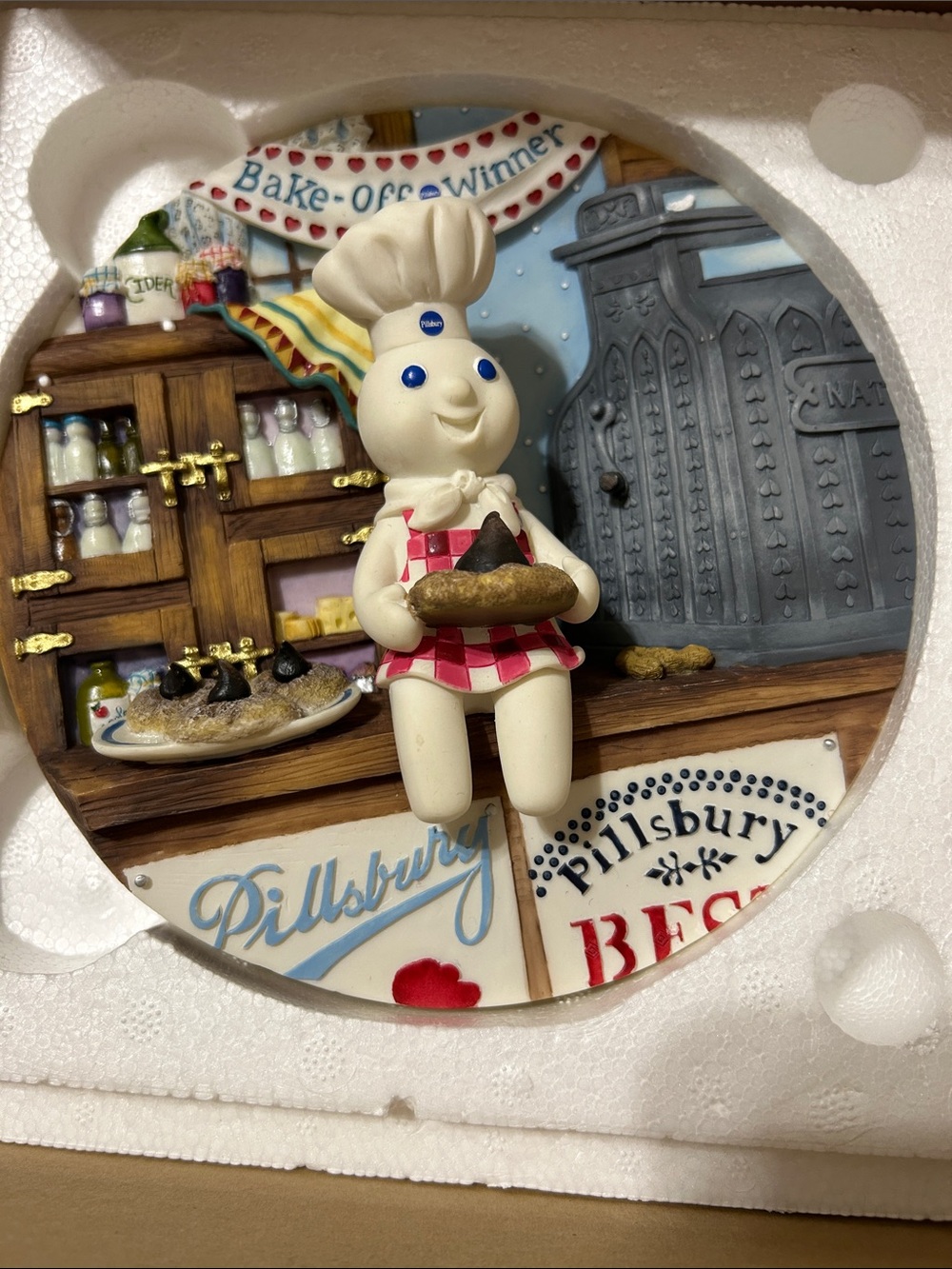 Danbury Mint Pillsbury Doughboy Figurine with Red-White Apron and Blue Eyes